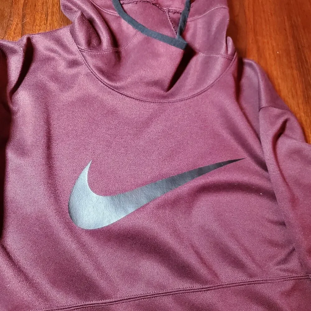 Nike Men's Hoodie Pullover Burgundy Maroon Sweatshirt Black Swoosh Size Large L